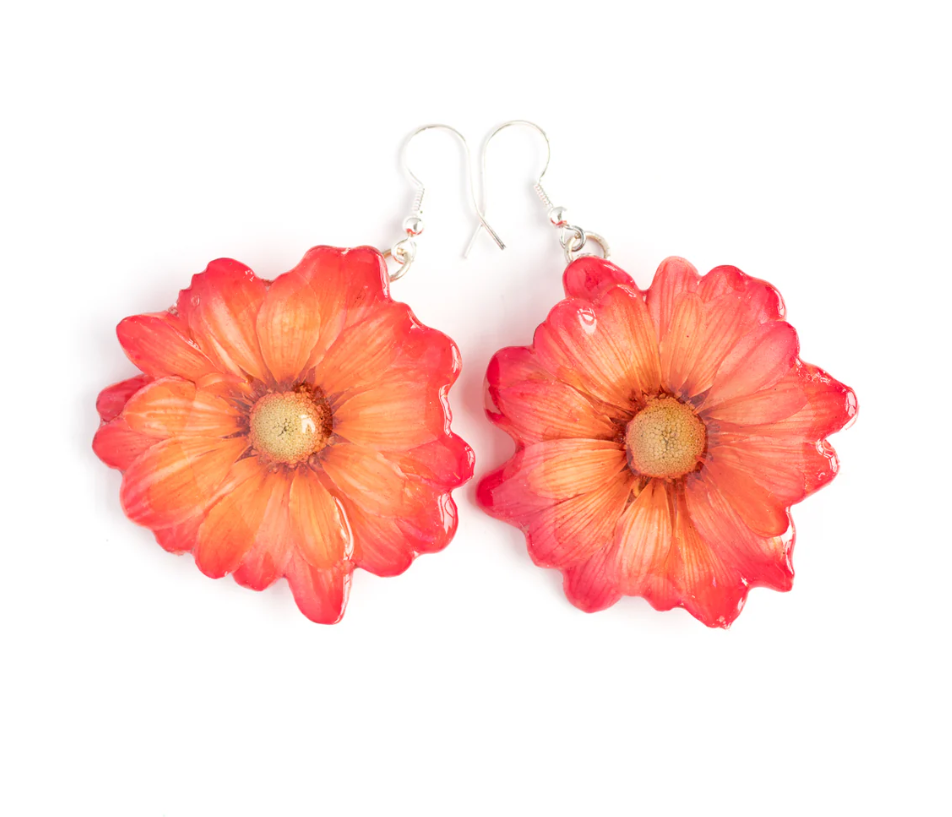 Red Orange Chrysanthemum Earrings